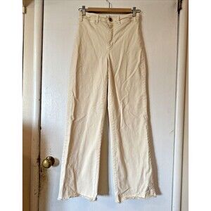 Marine Layer Full Length Raw Edge Wide Leg Bridget Pants Cream | Women's Size 4